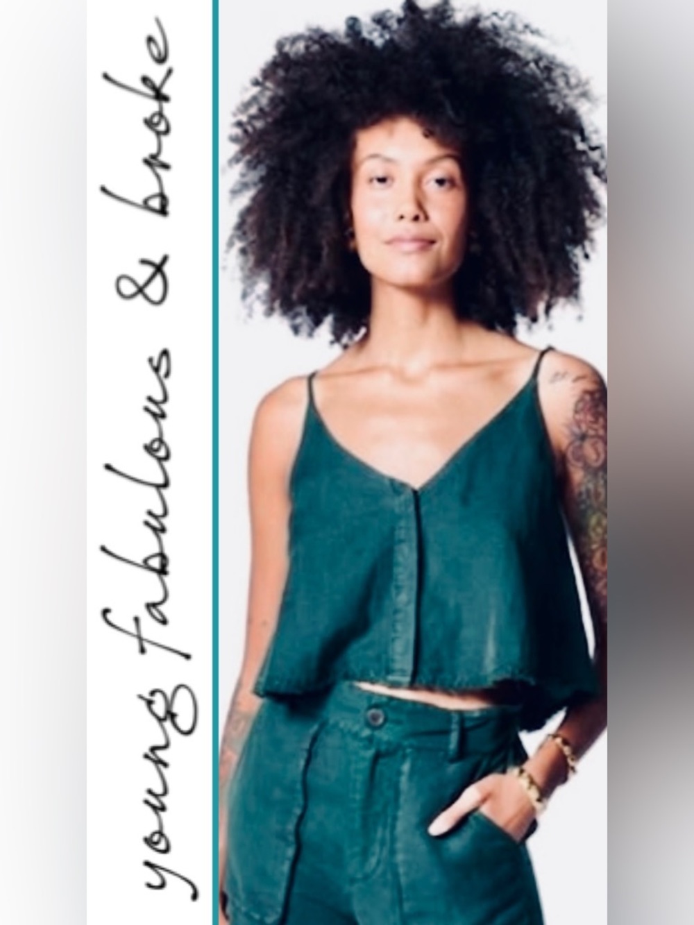 NWT Young Fabulous & Broke Rehan Swing Tank Peacock Teal Green XS button down